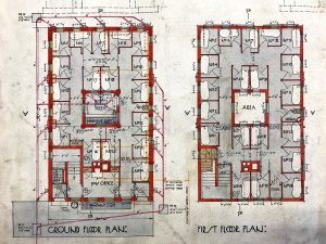 Plumbing Floor Plan - Cottage Bath plans hand drawn in circa 1920-1924